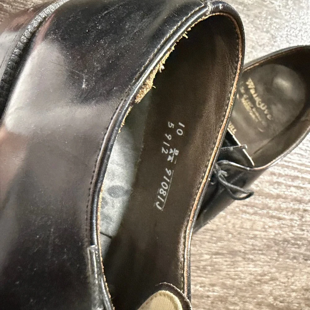 Walk-Over Derby Shoes Mens 10.5 B Black Leather Apron Toe Lace Up‎ Vintage Dress